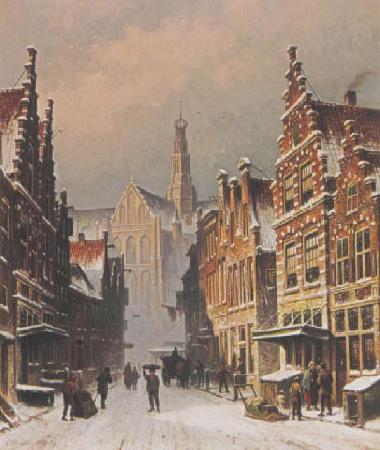 Eduard Alexander Hilverdink A snowy view of the Smedestraat, Haarlem oil painting image